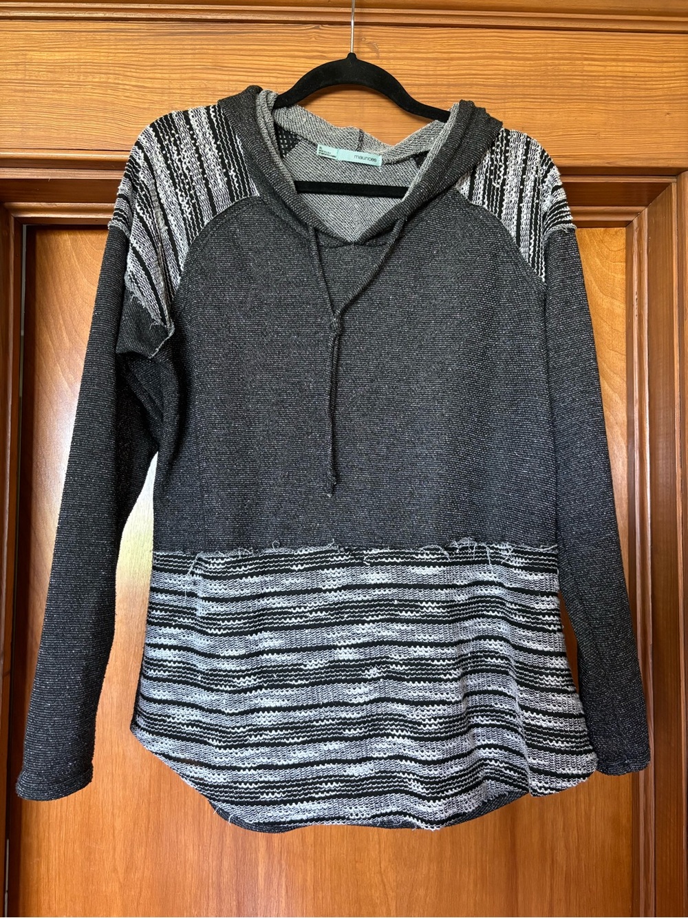 Maurices Charcoal Hooded Knit Pullover with Striped Hem